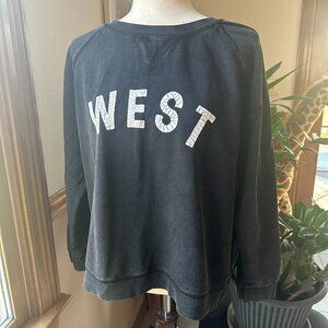 Lucky Brand Sweatshirt, WEST, Vintage Style with Distressing, Black, XL